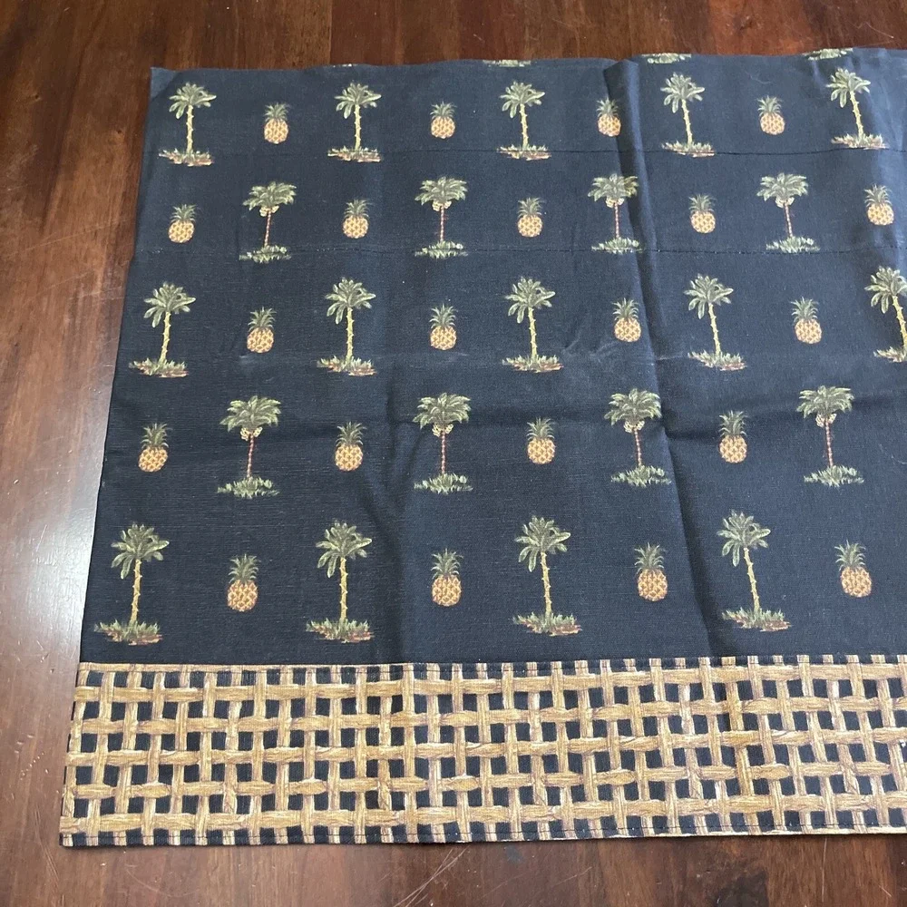 Vintage Waverly Tiki Print Valance Pineapple‎ Palm Tree Tiki Bamboo Hawaii